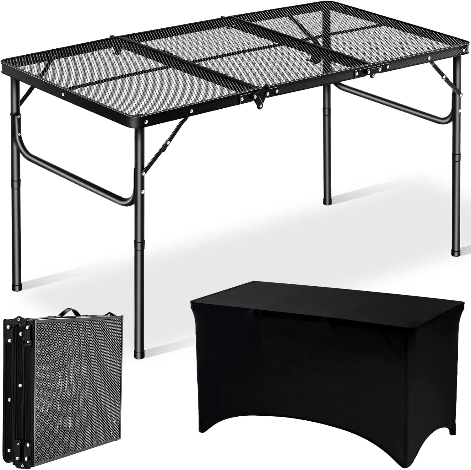 Roowest Picnic Table 4 ft Grill Table Mesh Top Portable