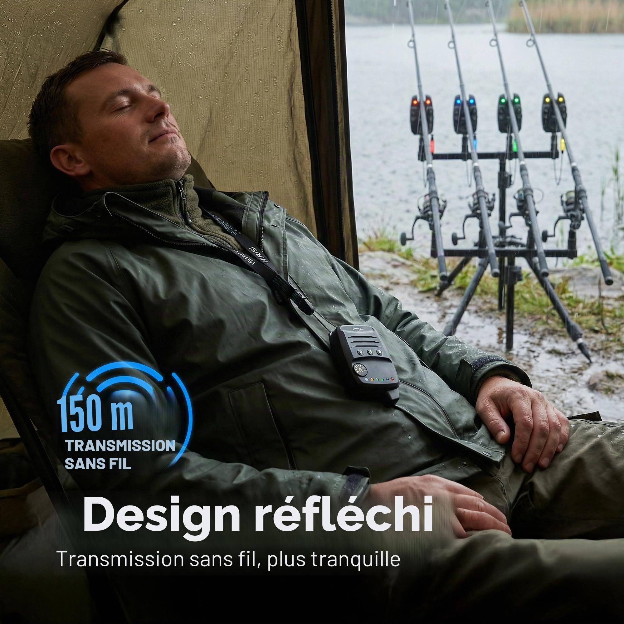 Hirisi Tackle Lot de détecteurs de touche pour carpe avec télécommande sans fil, 6 couleurs réglables, sensibilité, volume et son, cordon inclus