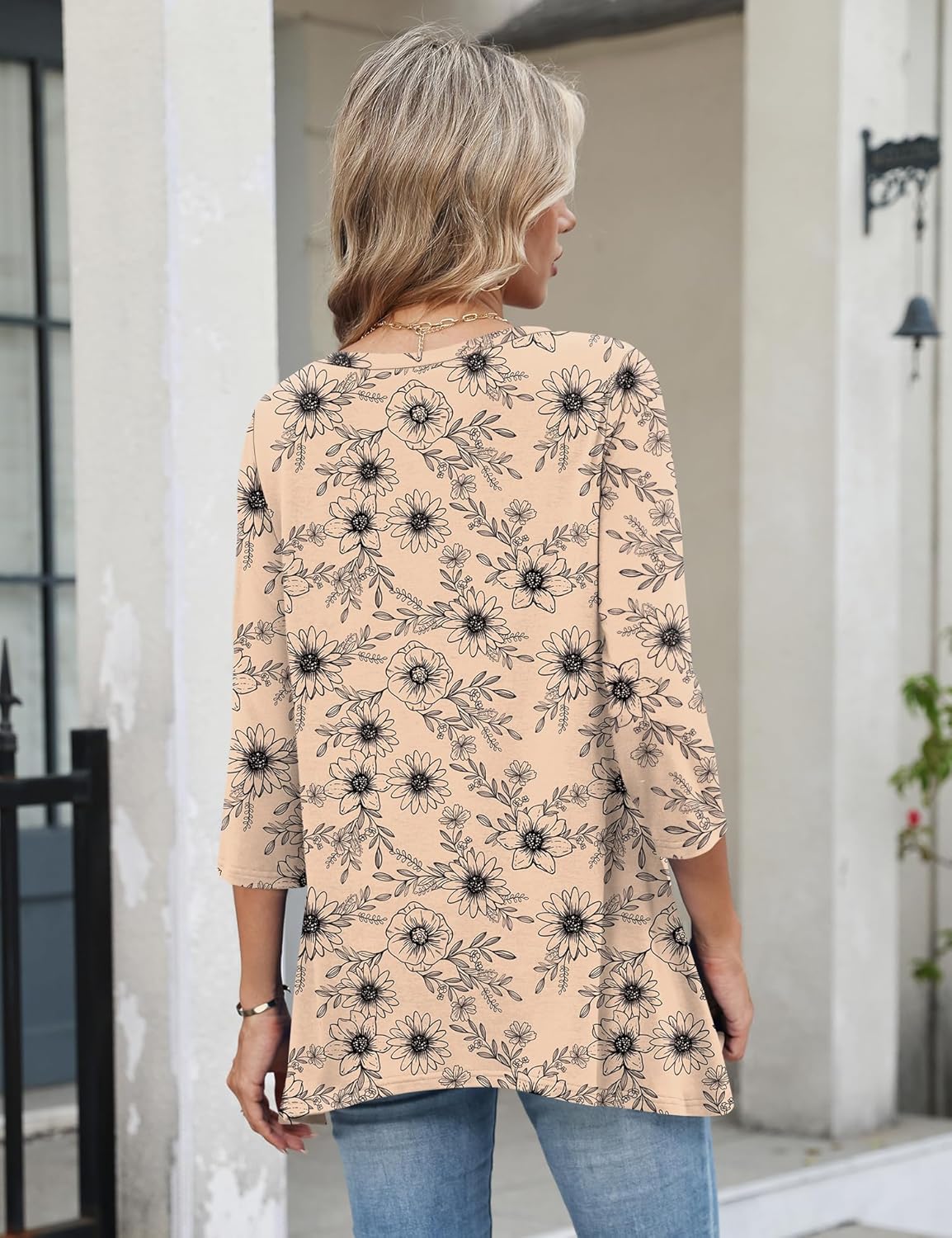 LUYAA 3/4 Length Sleeve Womens Tops V Neck Loose Fit Dressy Casual Blouse Flowy Shirts Plus Size Womens Clothing S-3XL - Image 4