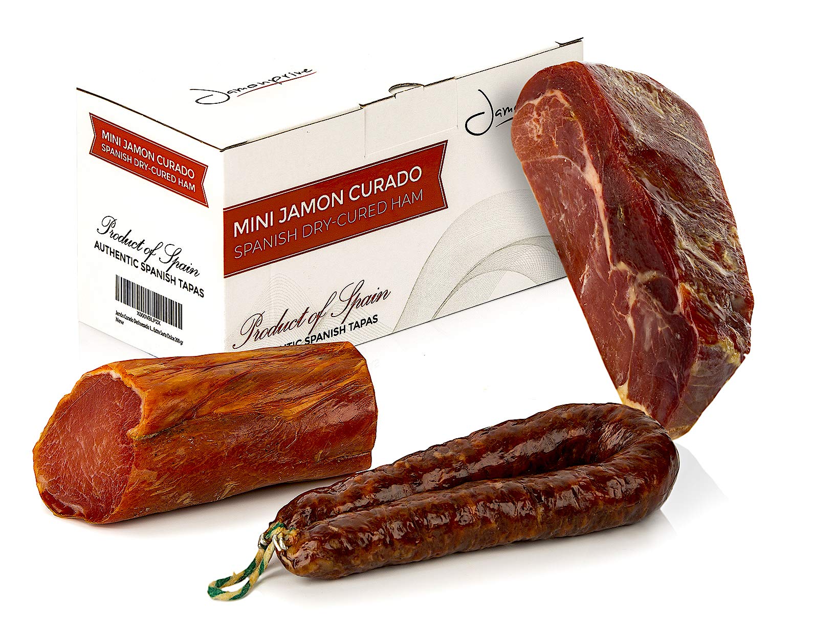 Prosciutto Serrano Spagnolo Stagionato e Disossato 1 Kg + Lomo (Lonza) Duroc Natural 250 gr + Salsiccia Salchichón 200 gr - Jamon Serrano Crudo Jamonprive