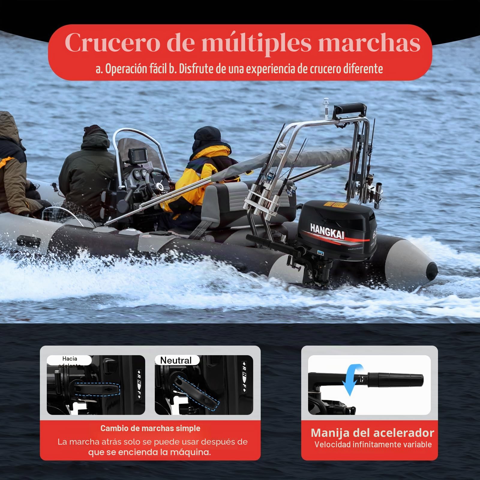 Motor fueraborda de 4 tiempos, 123 CC, 6,5 CV, 6000 rpm, 12 L, enfriado por agua, encendido CDI, arranque manual, motor fueraborda, motor de gasolina, motor de barco para botes inflables, barcos de