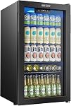 EUHOMY Réfrigérateur de boissons, 130 Peut Mini Réfrigérateur avec porte en verre pour bière ou vin, Refroidisseur de boissons pour la maison, Bureau, Bar avec étagères amovibles réglables, Argent