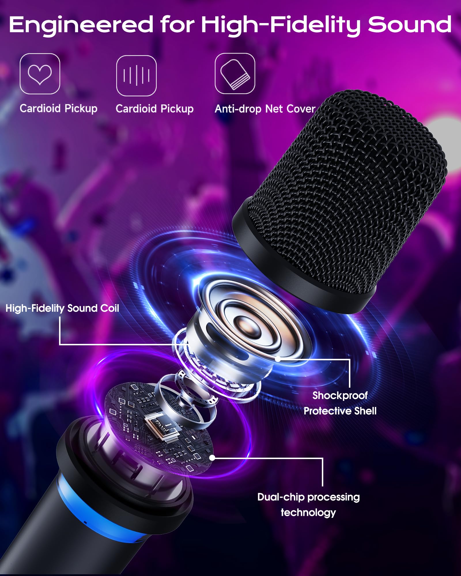 Zwei Mikrofone, dynamische Hand funkmikrofon mit wiederaufladbarem Empfänger, One-Touch-Stummschaltung, 40 Stunden Akkulaufzeit, 200FT Übertragungsreichweite, ideal für Sing, Hochzeiten und DJ