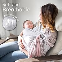 Vista 4 de Portabebés Ring Sling - Probado en laboratorio de EE.UU., 100% muselina de algodón natural, transpirable y ergonómico Ring Sling gris rosado