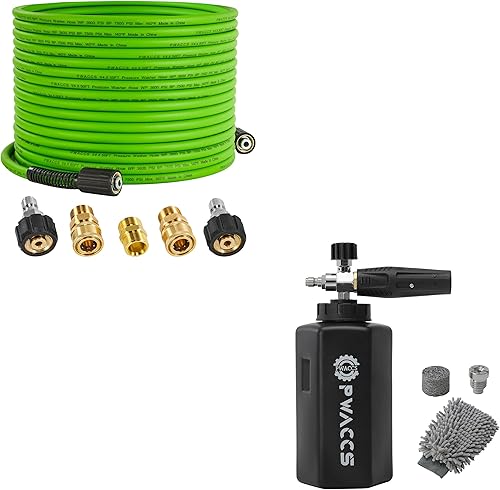 PWACCS Manguera de lavado a presión para lavadora eléctrica – Manguera de extensión de lavado a presión de 3600 PSI de 50 pies x 1/4 pulgadas, cañón
