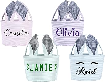 Mostop 2Pack/4 Pack Easter Baskets, Bunny Basket with Name Tag, Surprise Egg, Bunny Sticker for Easter Egg Hunts Decorations