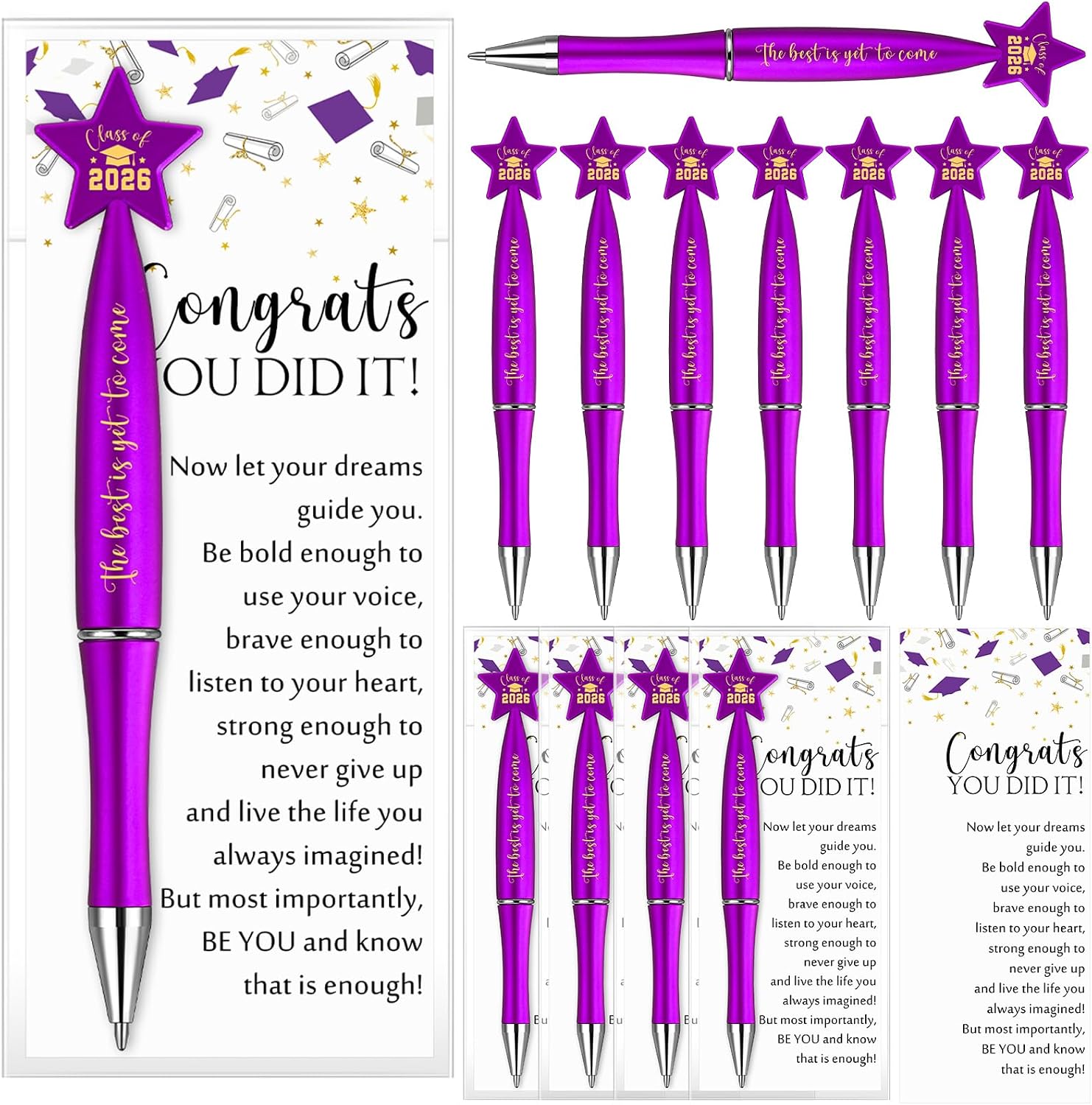 Resurhang 50 Set Graduation Gifts Bulk Class of 2026 Metal Star Ballpoint Pens and Congrats Greeting Cards Grad Party Favors for Teacher Student School Supplies(Red)