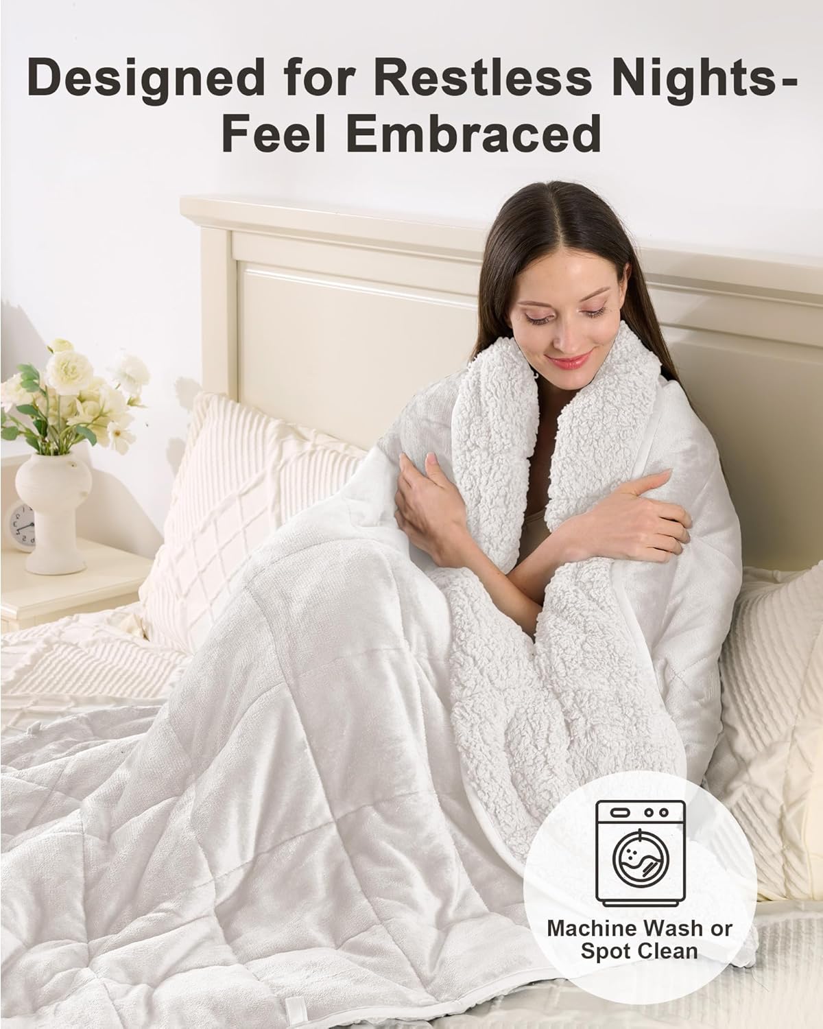 Minky Dot Weighted Blanket Twin Size 48"x72" 15lbs(Grey) + Adult Weighted Blanket Queen Size 60"x80" 15lbs(Cream White)