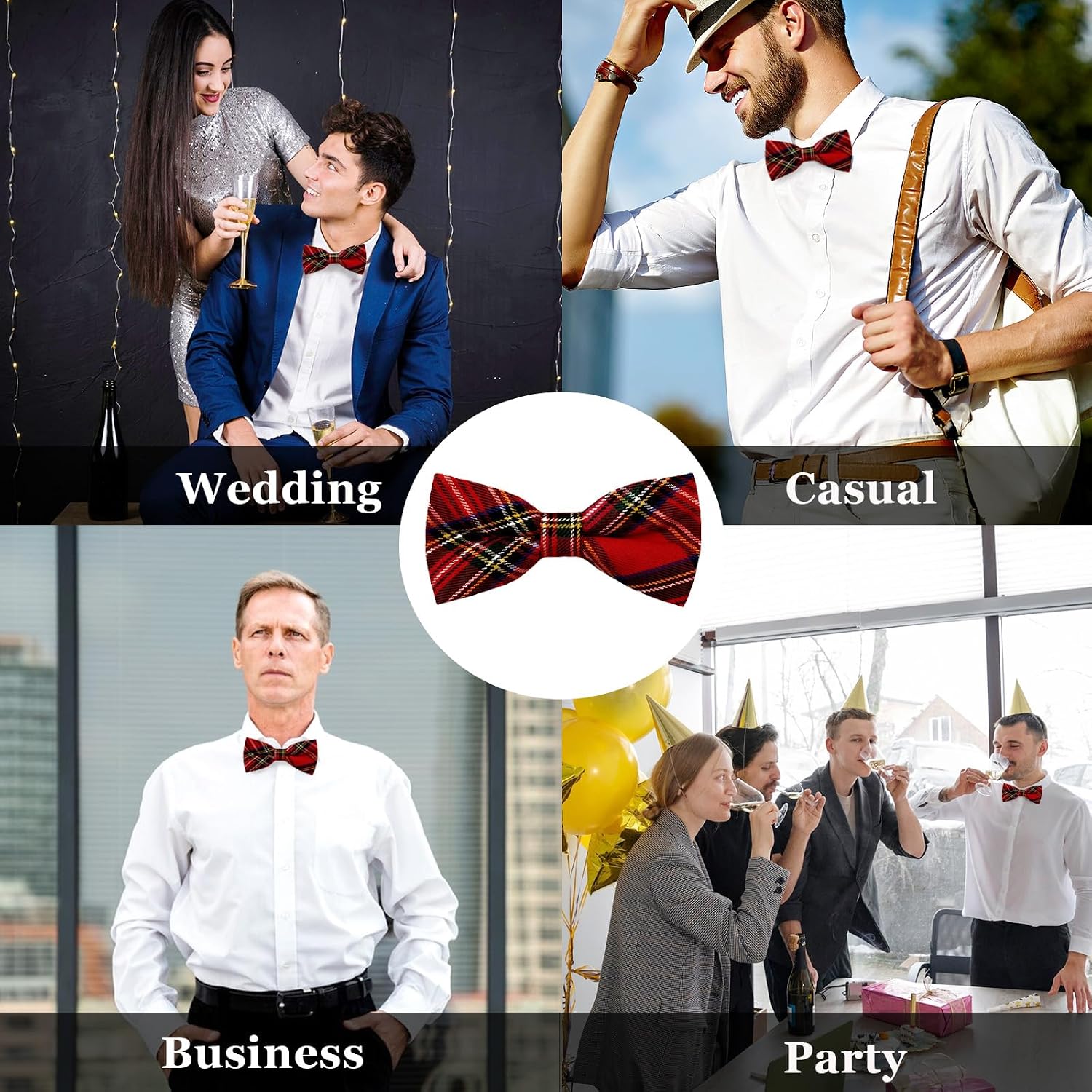 Mantieqingway Men's Bow Ties, Pre-Tied Adjustable Plaid Bowties Men for Business Daily Wedding Party