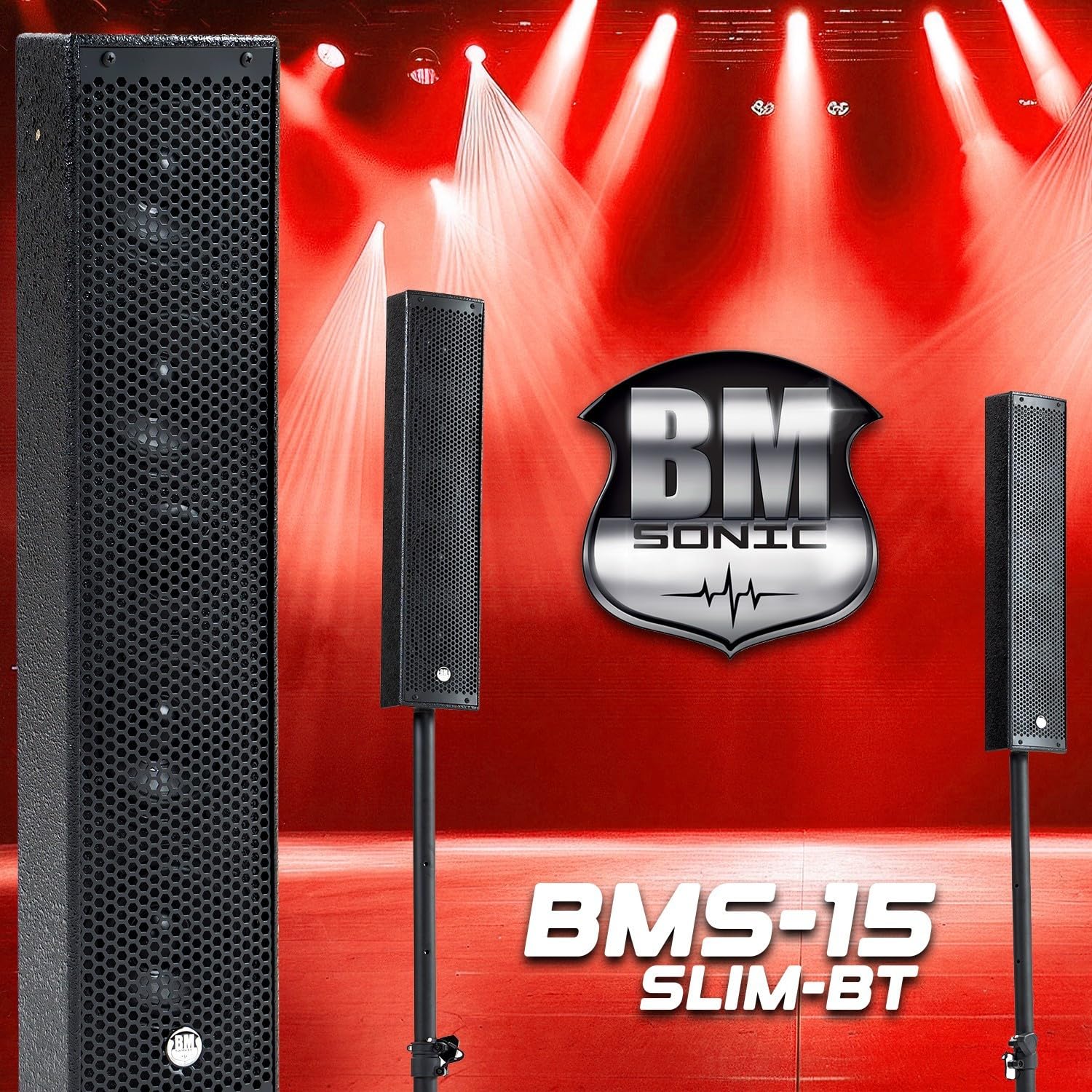 Pack Sonorisation DJ Complet BM Bmsonic BMS-15-SLIM-BT, 1200W Enceintes Satellites, SUB 38cm USB/Bluetooth, Supports Câbles, Micro