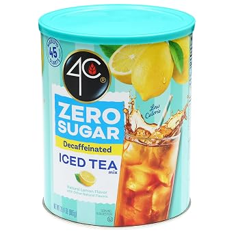 4C Zero Sugar Powdered Drink Mix Cannisters, Zero Sugar Decaffeinated Iced Tea, 45 Quarts, Family Sized Cannister, Low Calorie, Thirst Quenching Flavors Decaf Iced Tea, 28.4 Ounce Pack of 1