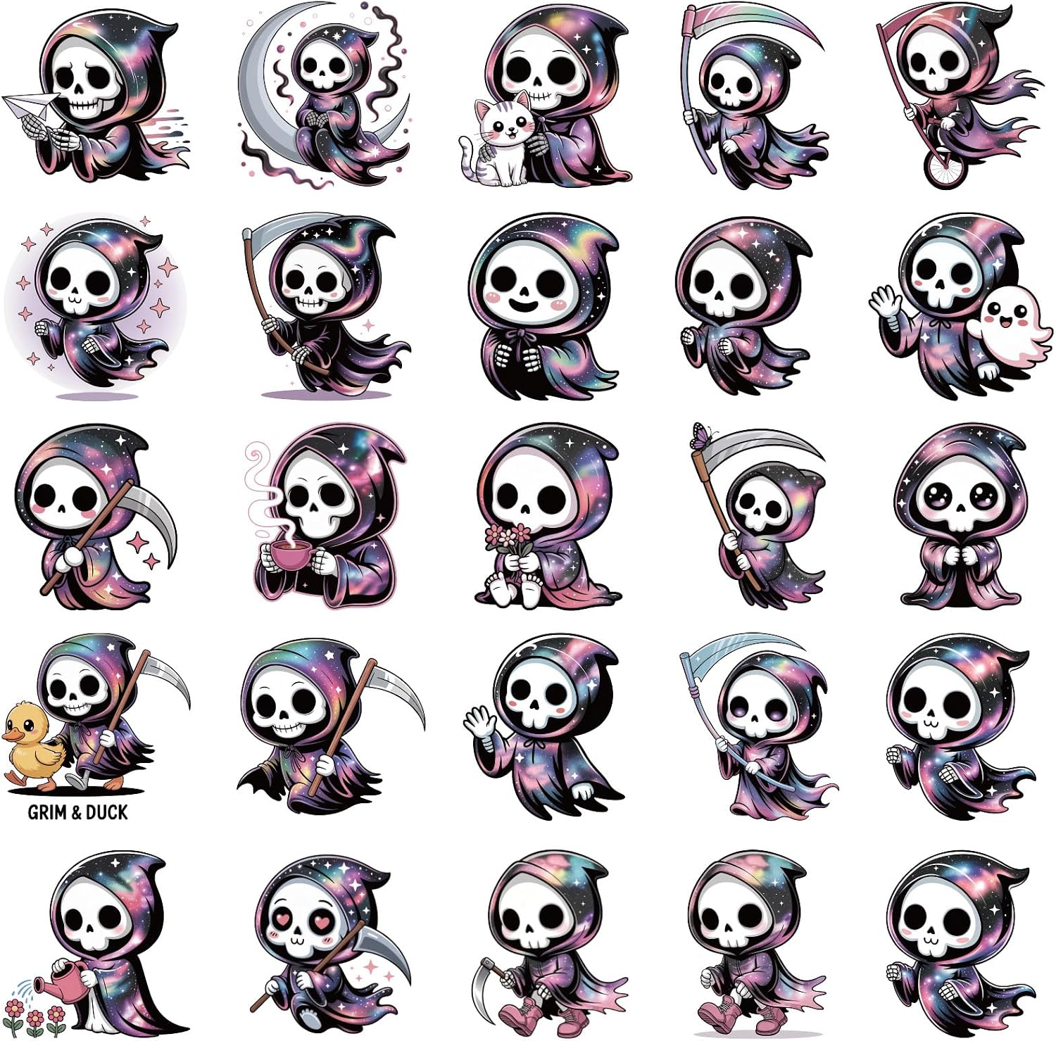 24Pcs Halloween Refrigerator Magnets, Cute Grim Reaper, Pastel Goth Decorations for Cruise Door Locker Fridge, Holiday Kawaii Spooky Magnetic Stickers Decal for Kitchen Office