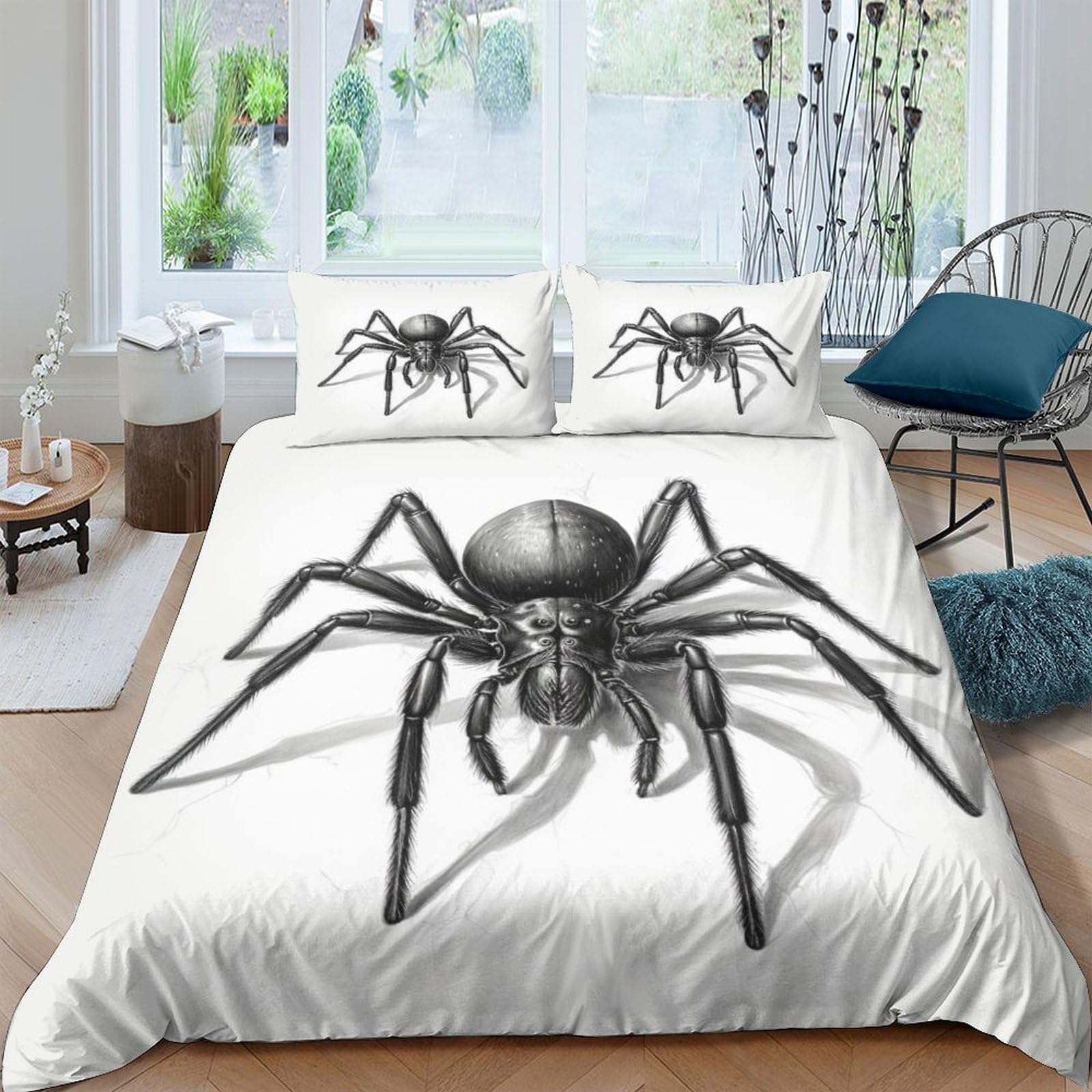 OPANZYYDE Spider Duvet Cover Set 3 PCS Hotel Quality Quilt Cover Bedding Sets Bed Covers with Pillowcases with Zipper Closure Ultra Soft Anti Allergic Microfiber Double（200x200cm）