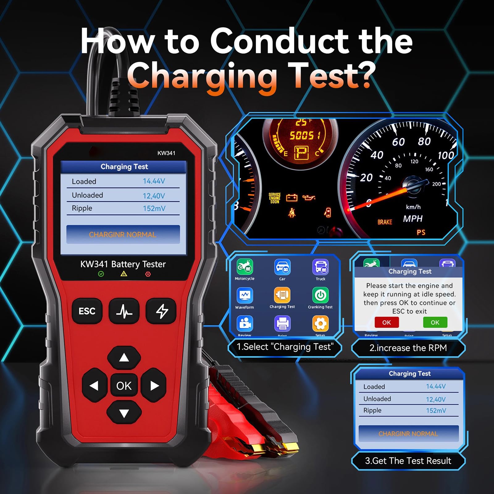 Strumento diagnostico digitale per batteria del veicolo digitale per monitoraggio dello stato della batteria ABS portatile Facile da trasportare per auto e Tester per auto