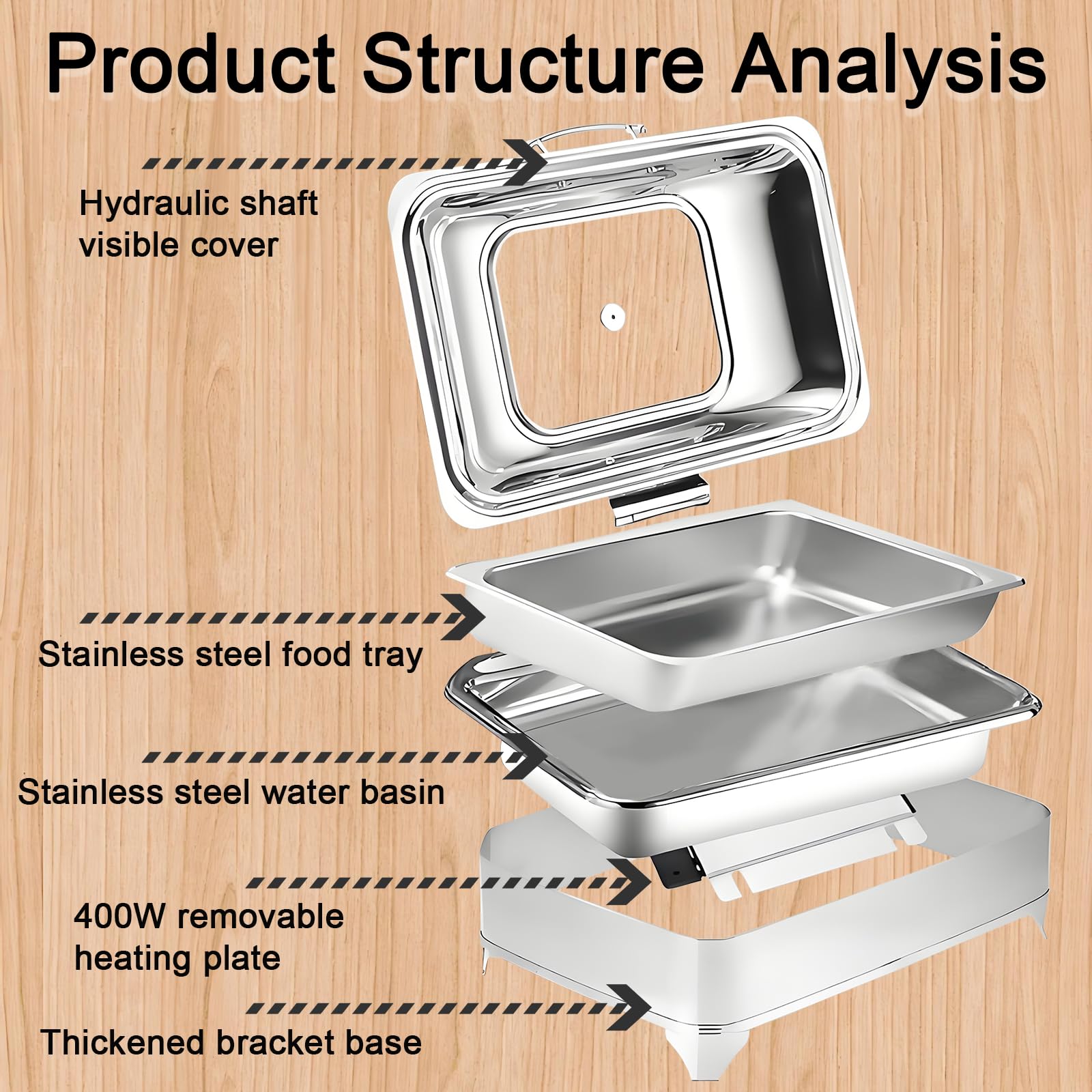 Chafing Dish Buffet Elettrico Temperatura Regolabile 30-85℃(FULL PAN) | 9L Professionale Scaldavivande Buffet Elettrico Acciaio Inox per Buffet, Ristoranti, Hotel, con Coperchio Visibile, 400W