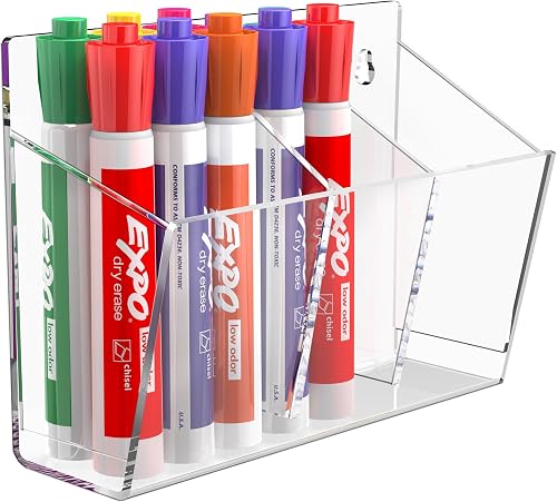 FUCDTEFC Wall Mount Marker Holder, Acrylic Dry Erase Marker Wall Holder, 3 Compartments Pencil Pen Dispenser Makeup Markers Holder Whiteboard Clear Organizer for Classroom Wall