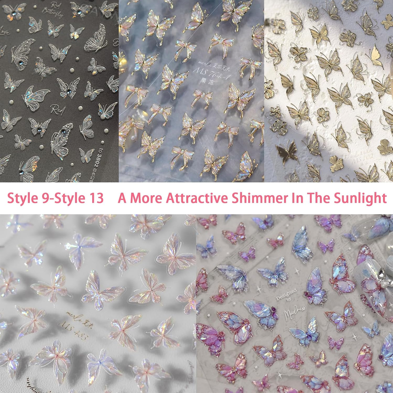 40 Sheets Nail Stickers Butterfly Nail Art Stickers 5D Embossed Red Butterfly Nail Decals Self-Adhesive Yellow Gold Butterflies Nail Decals Nail Art wtihe 40 Slots Nail Art Sticker Storage Book