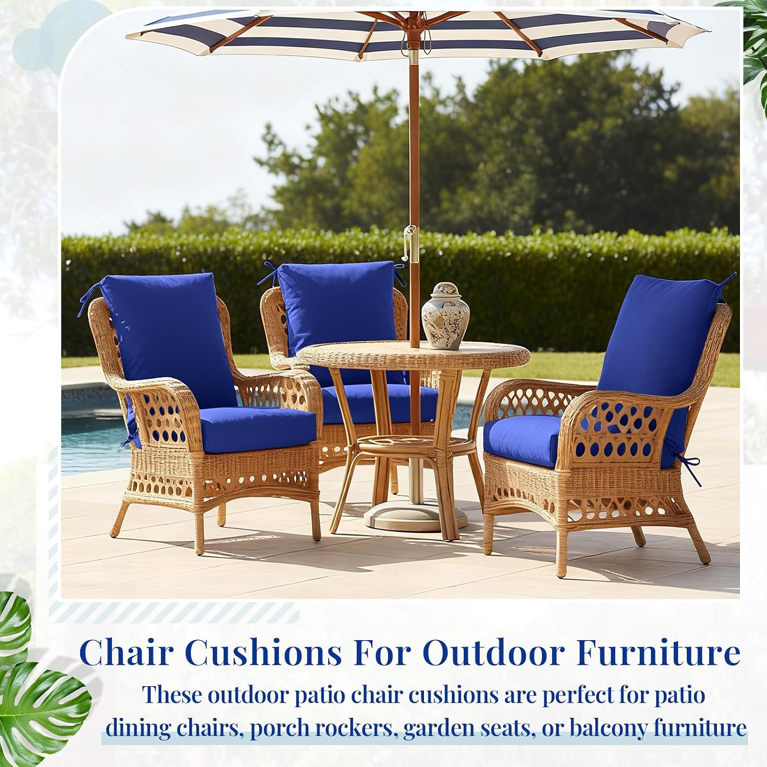Geelin 4 Pack High Back Patio Chair Cushions for Outdoor, 44 x 21 x 5 Inch Tufted Seat and Back Pads with Ties, Thick Weather Resistant Cushions for Outdoor Furniture (Navy Blue)