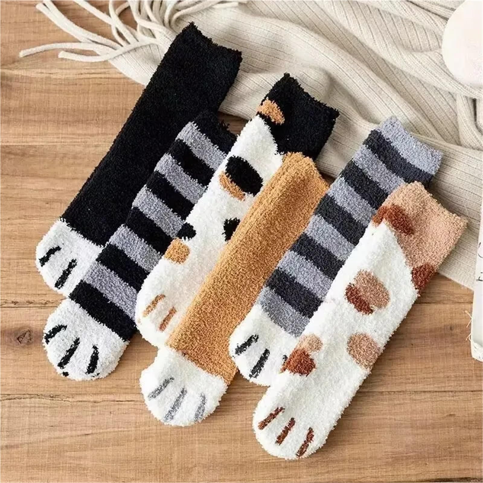 Calzini Donna Corti 2 Pezzi di Calzini Invernali isolanti e Calzini Spessi di Peluche CALZINO Donna(Striped Gray)
