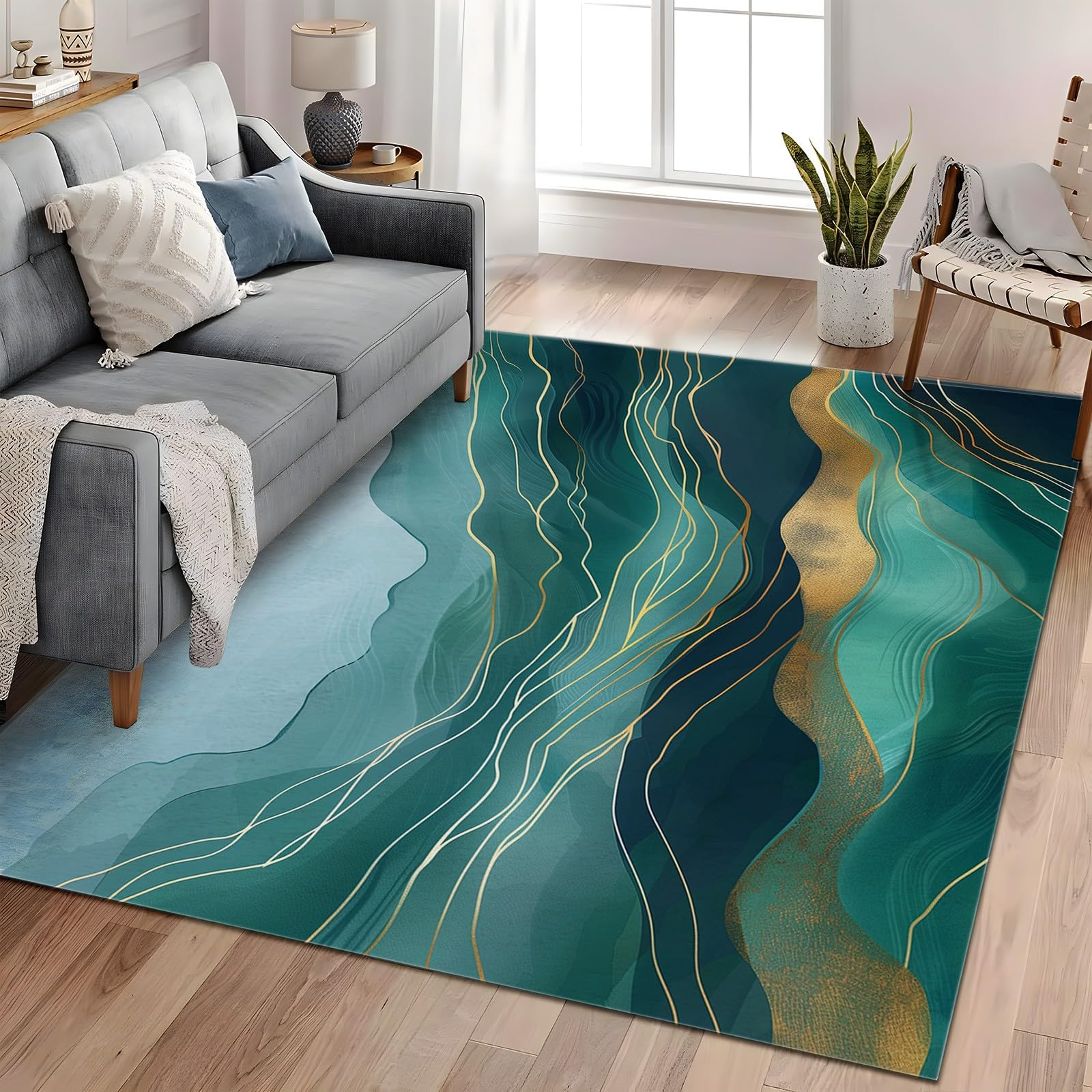 Tapis de salon antidérapant vert pour éviter les glissades sur le parquet du séjour