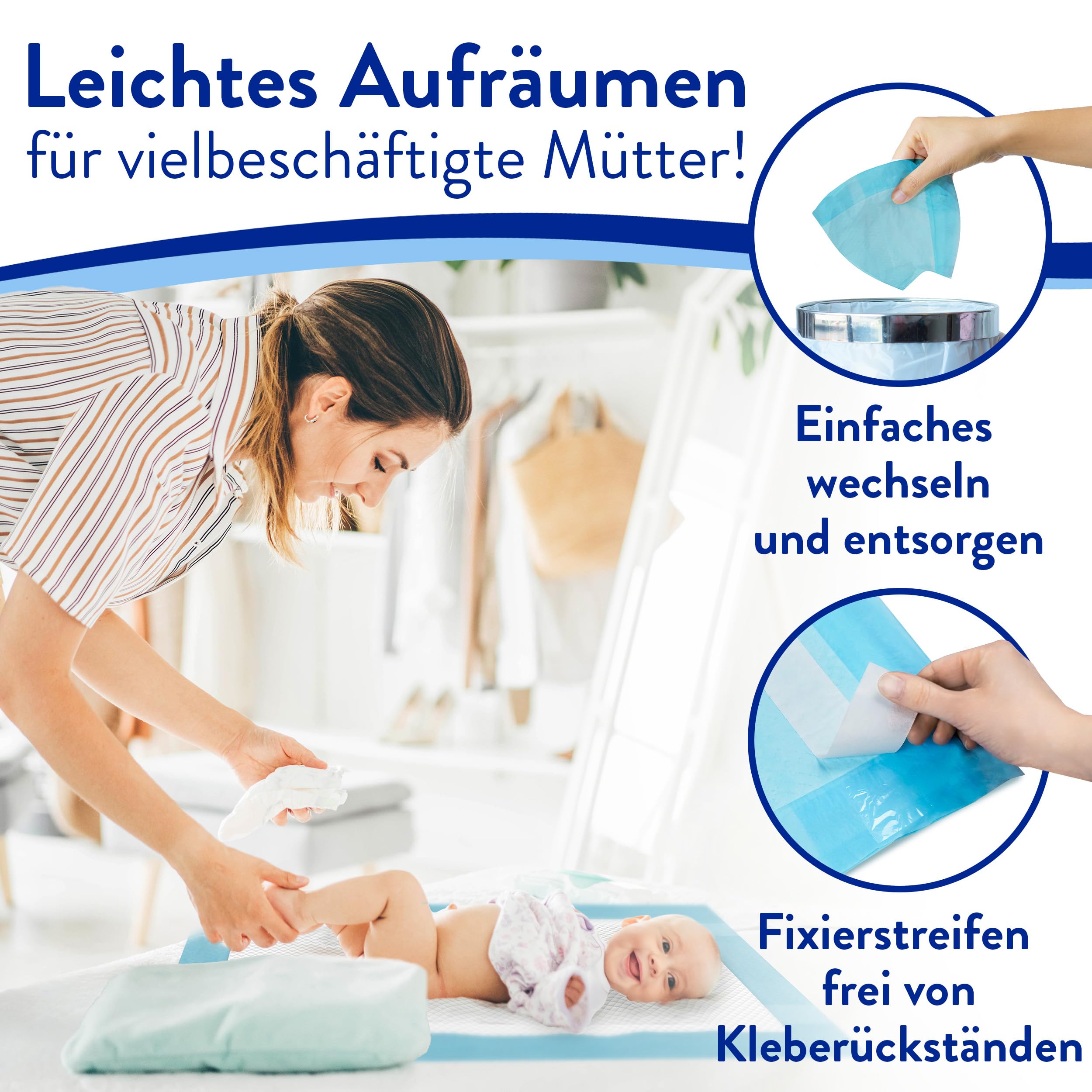 Hautfreundliche Wickelunterlagen einweg 40 x 60 cm DERMATEST SEHR GUT saugstarke einweg wickelunterlage baby zubehör mit rutschfester Rückseite - 100 Stück