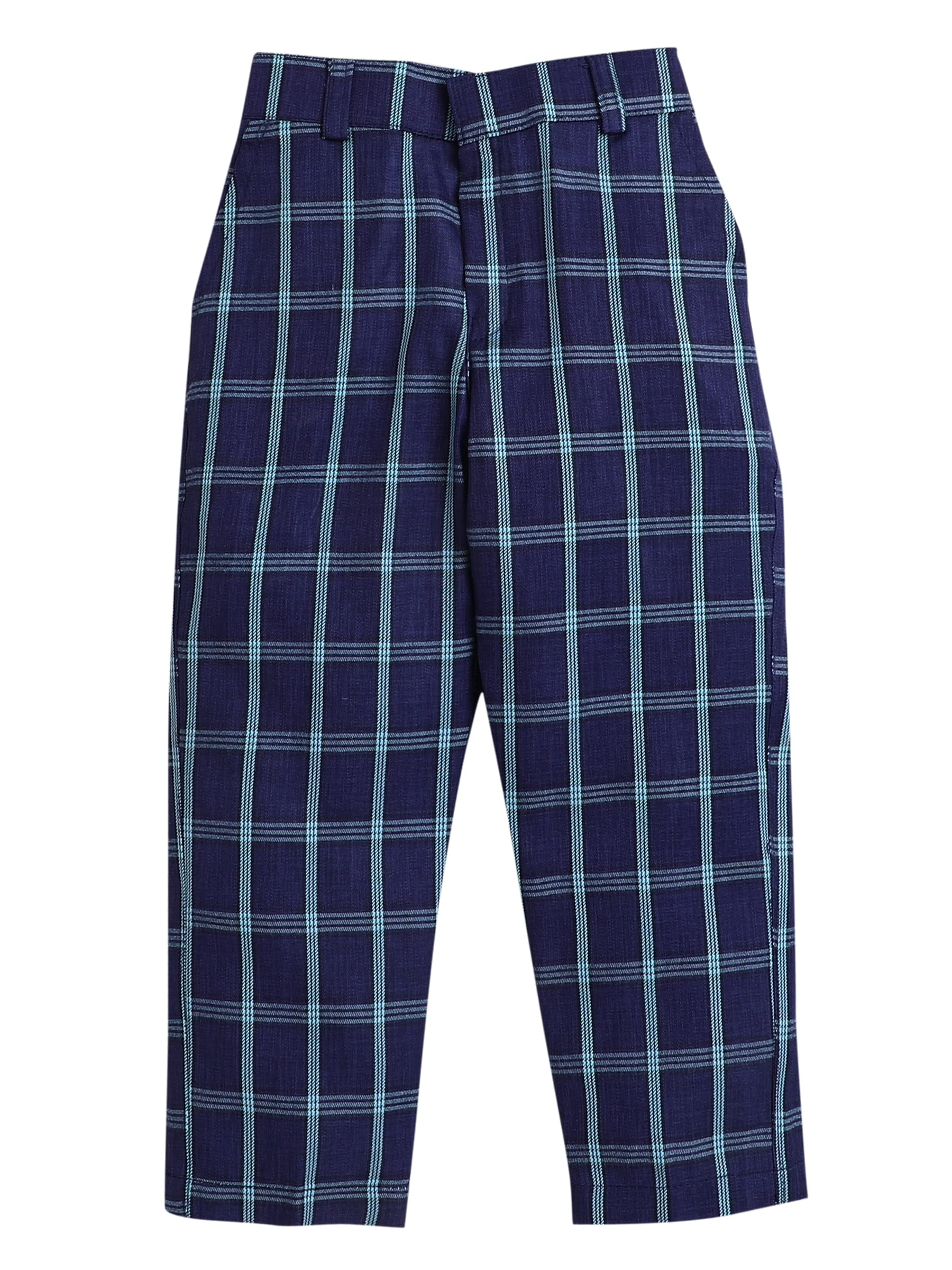 Jeetethnics Boys Navy Blue Checked Coat Suit Set with Waistcoat Shirt and Trousers (9083BH)