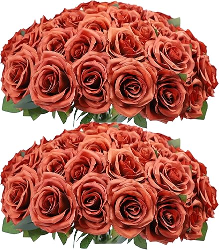 Miniatura 65 de Flores artificiales de rosa, rosa artificial, rosa falsa, rosa de seda, flores falsas de aspecto real con tallos para ramos de boda DIY, centros de