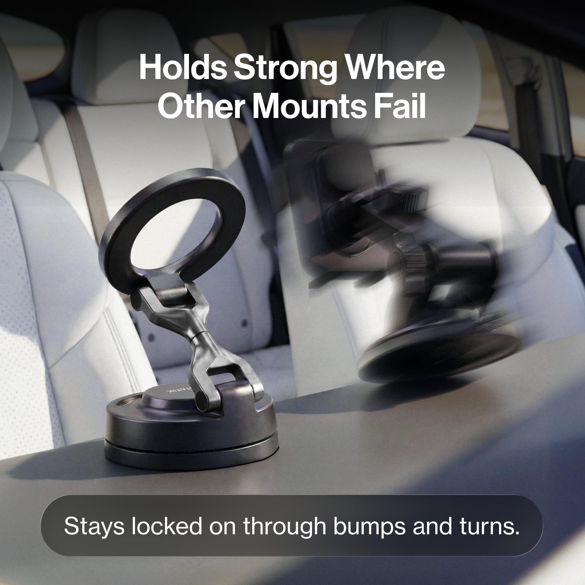 Statik HyperMount (Gen 3) Support de téléphone magnétique pour téléphone de voiture fonctionne sur des surfaces lisses et légèrement texturées, compatible avec Apple MagSafe, anneaux métalliques