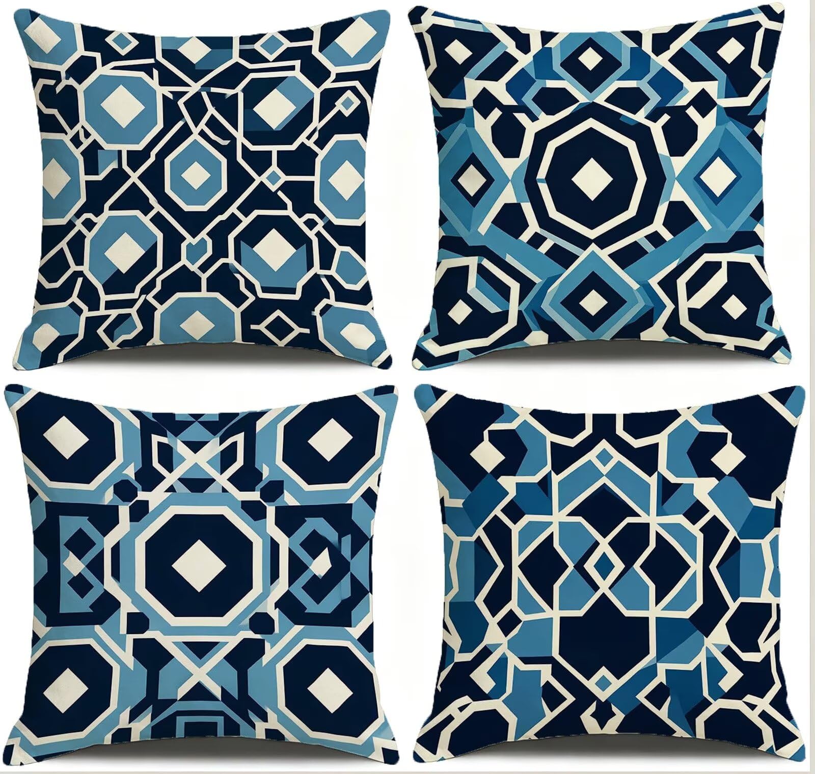 Blu Federe Cuscini Divano 50x50cm, Cuscini da Esterno Set de 4, Cod-171 | Velour Copricuscini Decorativi Letto Arredo, per Letto, Soggiorno, Giardino, Esterno, Casa Decorazione Set di 4 Astratto