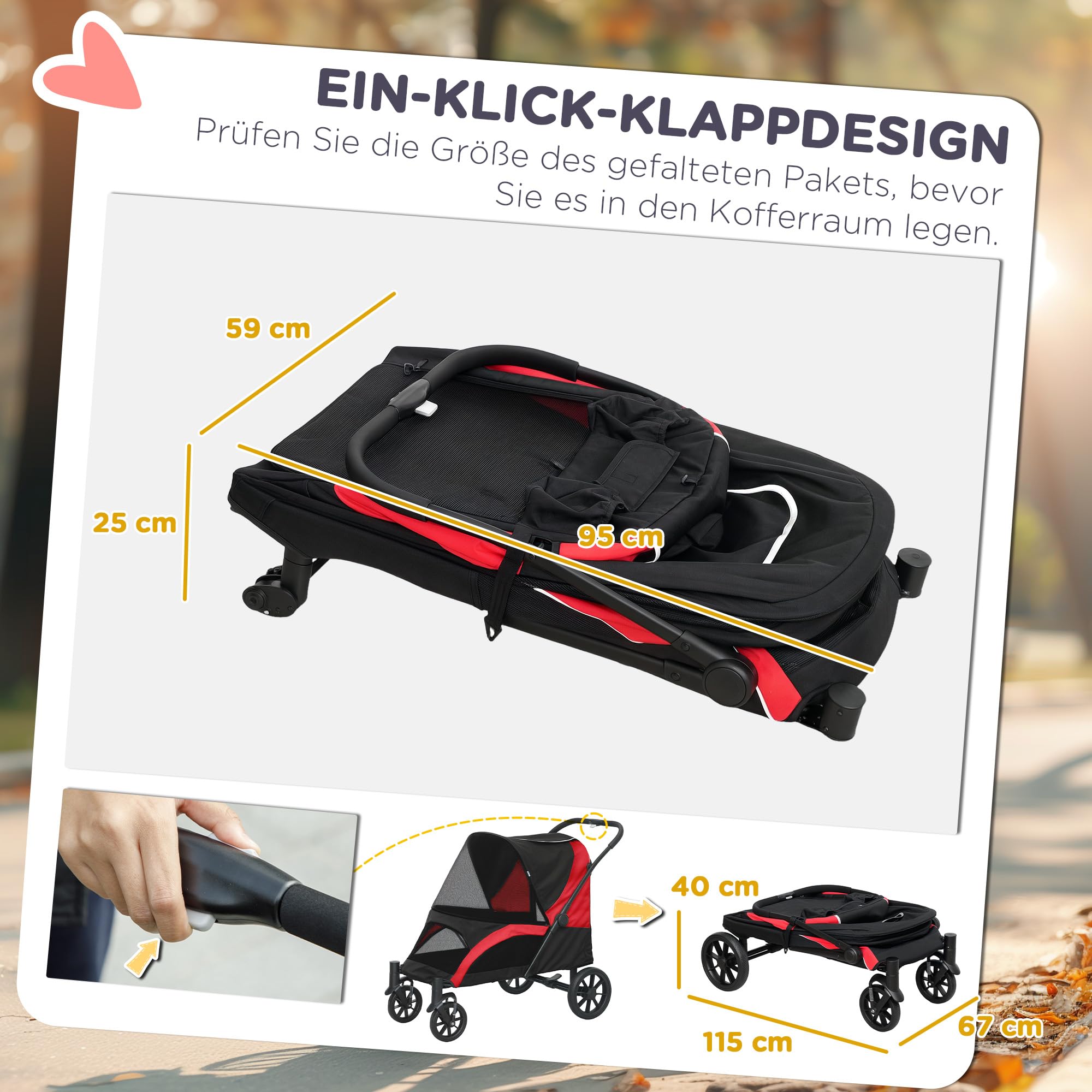 PawHut Carrito para perros plegable para perros y gatos grandes de hasta 30 kg, con cojín, ventanas de red, puertas, bolsa de almacenamiento, carrito para gatos con correas de seguridad, frenos, color
