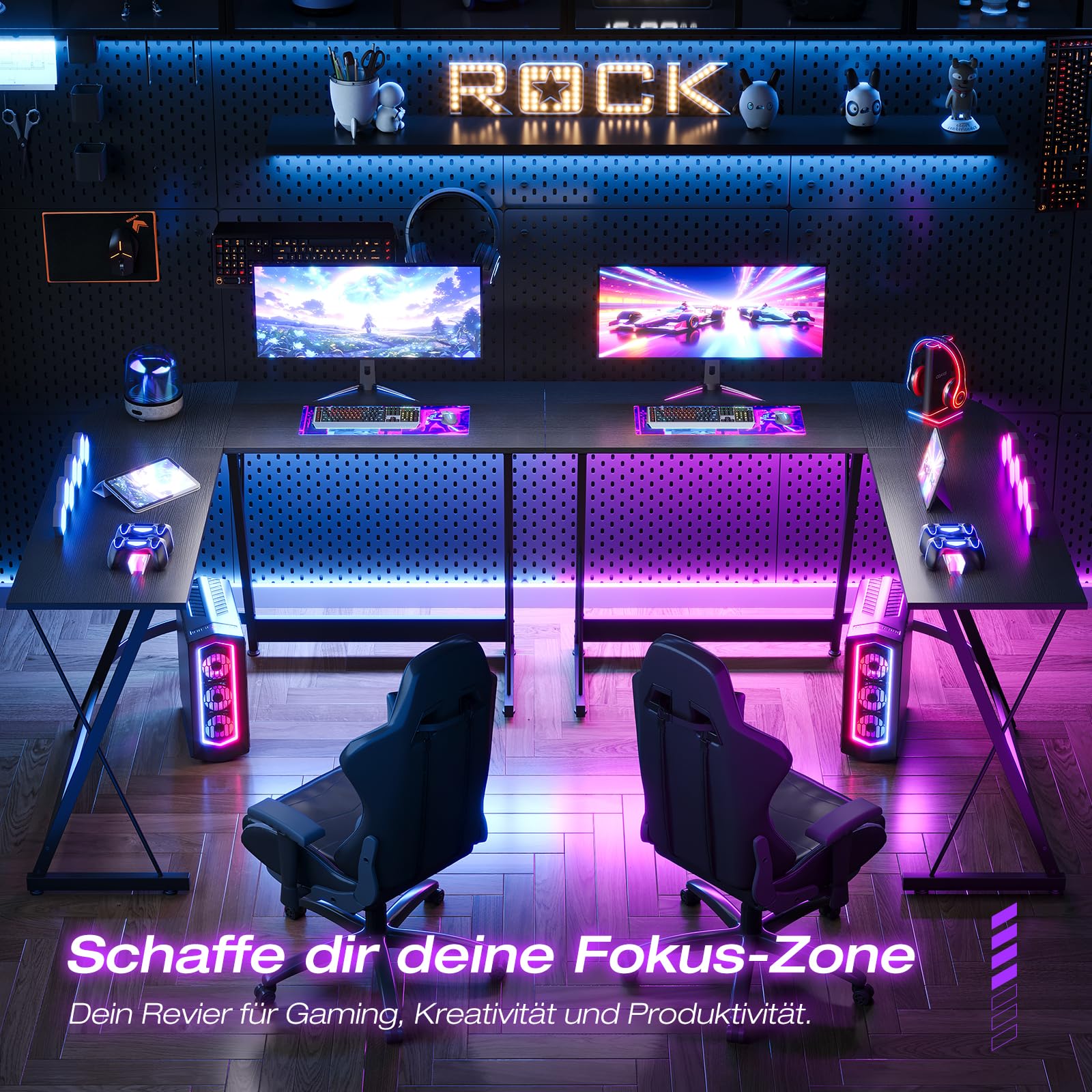 ODK Gaming Schreibtisch in L-Form, 120×120 cm, Schwarz | Gaming Tisch, Stabiler Eckschreibtisch, einfache Montage, für Wohnzimmer & Arbeitszimmer