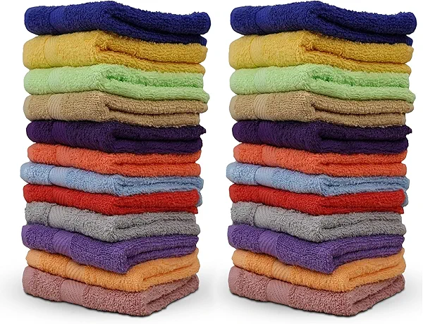 ZUPERIA 100% Cotton Bath Wash Cloths 24 Pack - 12" x 12"- Highly Absorbent Soft Washcloths for Face, Gym Towels, Hotel Spa Quality, Reusable Multipurpose (Dark, Light & Bright Colors)