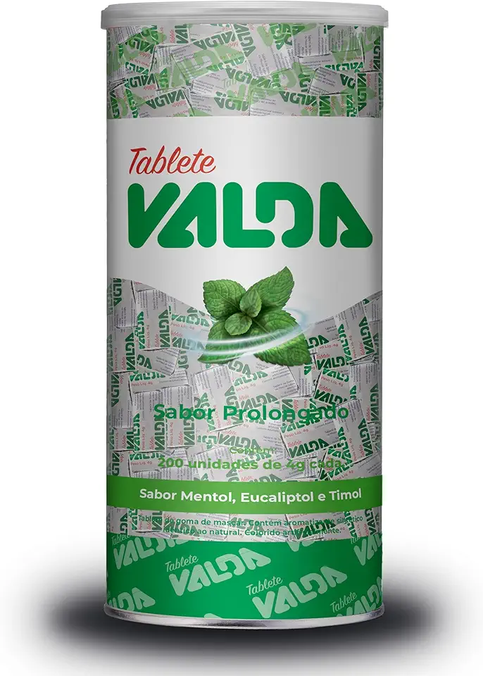 Pastilhas Valda Chiclete Valda Tablete Classic Com Mentol Eucaliptol E Timol – Sabor Menta - Hálito Perfumado - Refrescância Instantânea – 1 Pote Com 200 Unidades 4G Cada.