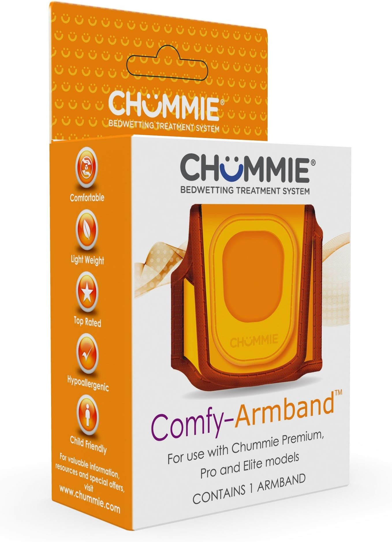 Chummie Comfy Armband for Bedwetting Alarms Patented Design to Increase Comfort and Convenience at Night When Used with Bedwetting Alarms, for Boys and Girls of All Ages, Orange