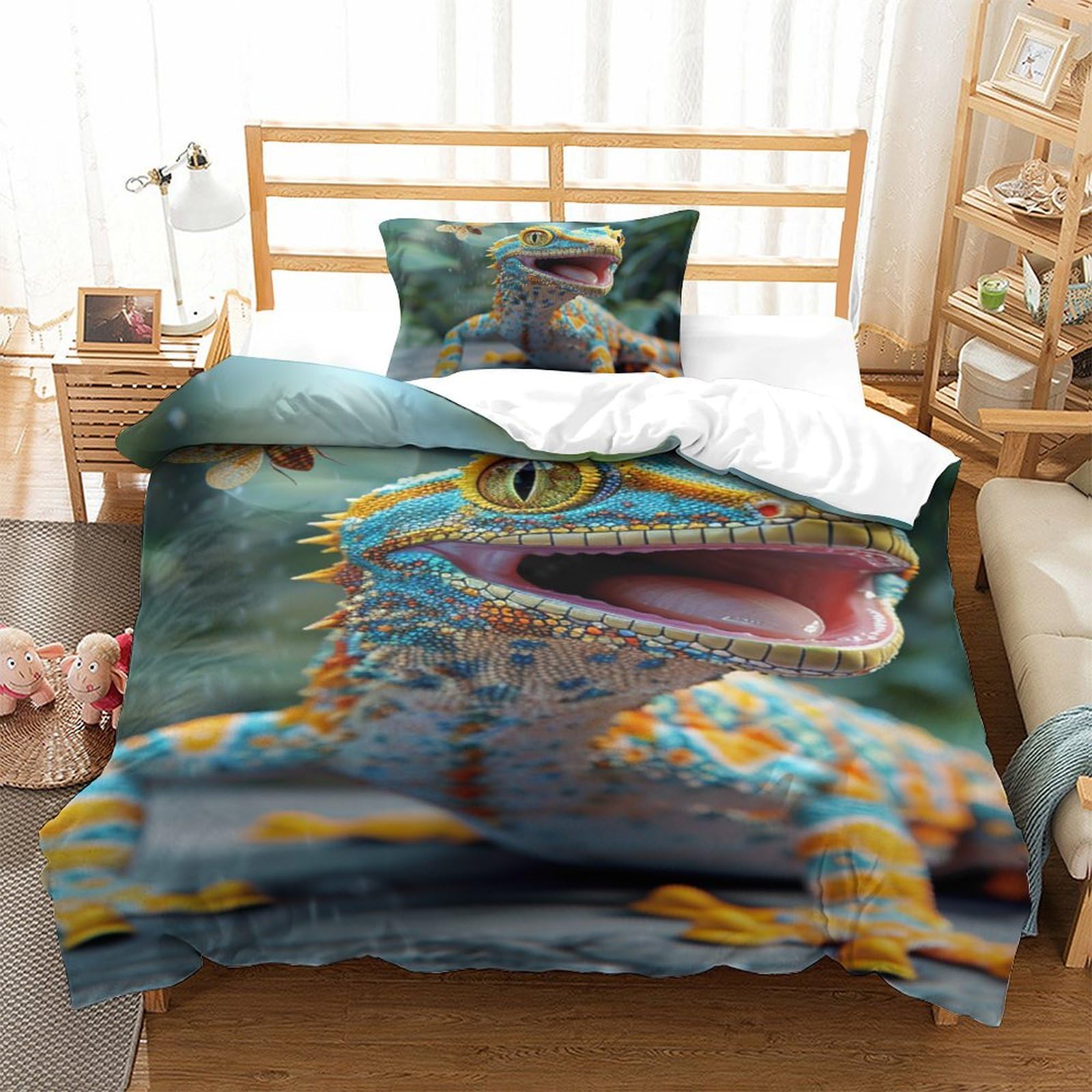 Housse de couette lézard 3D parure de lit single microfibre respirante 135x200