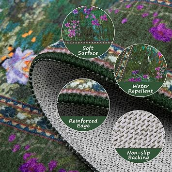SERISSA 3x5 Washable Impressionist Floral Area Rug for Living Room,Green