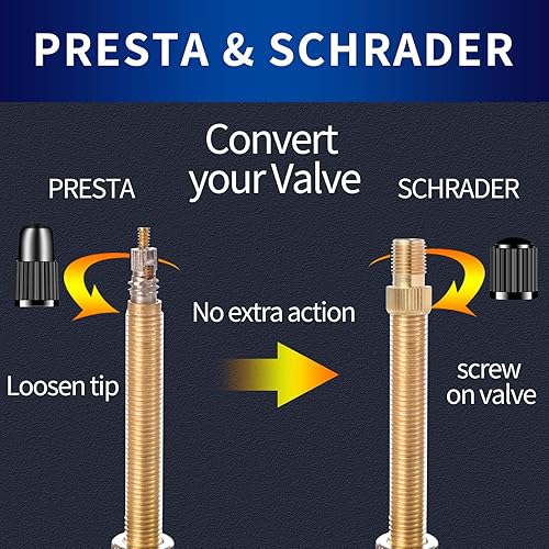 Miniatura 2 de 6 adaptadores de válvula Presta y 12 tapas para neumáticos de bicicleta, convierten Presta a Schrader, francésReino Unido a EE. UU., infla el