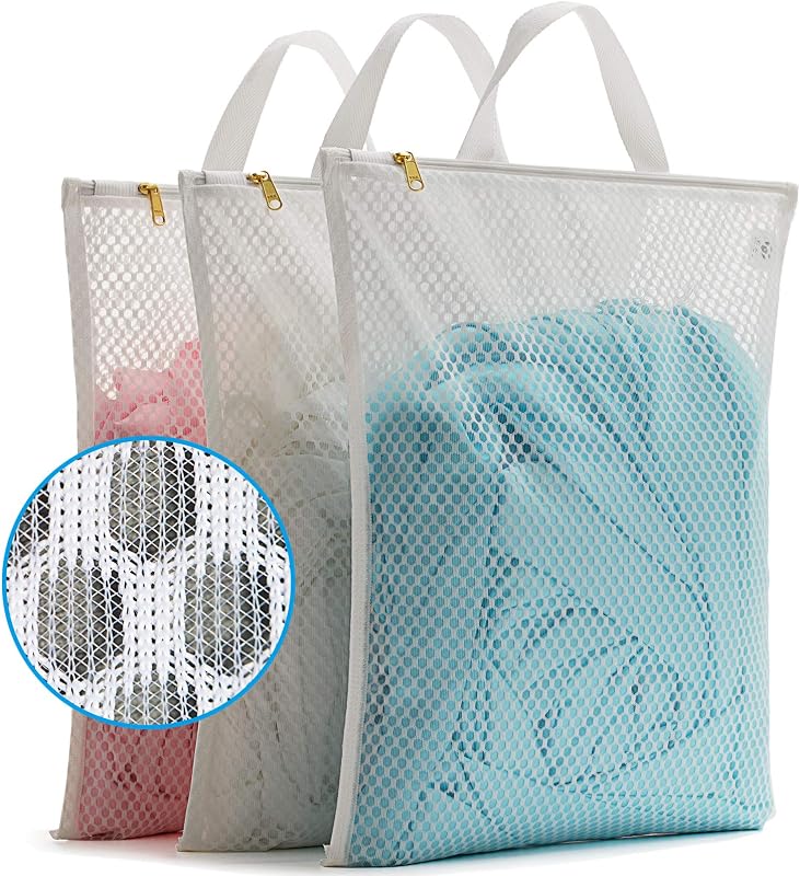 Laundry Bag Mesh Wash Bag，Use YKK Zipper，Tote Bag Bathroom Hanging, Bra Fine Mesh Wash Bag for Underwear 3 Bags（3L Cellular Mesh）