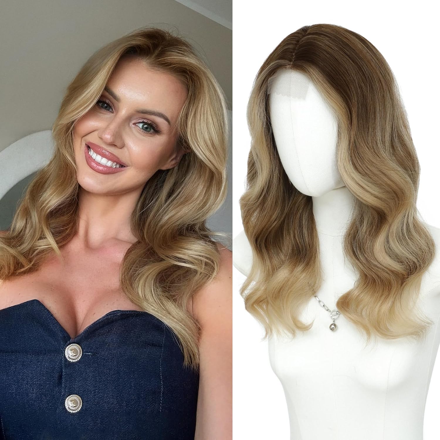 MORICA Ombre Blonde Wigs for Women 18 Inch Middle Part Medium Length Short Curly Wavy Wigs,Natural Synthetic Hair Womens Wigs for Daily Party/Halloween Use(18inch,Ombre Blonde) MORICA Ombre Blonde Wigs for Women 18 Inch Middle Part Medium Length Short Curly Wavy Wigs,Natural Synthetic Hair Womens Wigs for Daily Party/Halloween Use(18inch,Ombre Blonde)