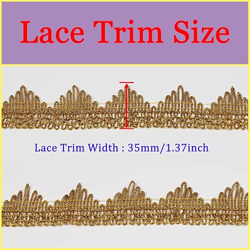 Miniatura 2 de Tibaoffy Cinta de 14 yardas de ancho de 1.37 pulgadas con ribete de encaje dorado decorado para bodas, actuaciones de disfraces, telas de costura o