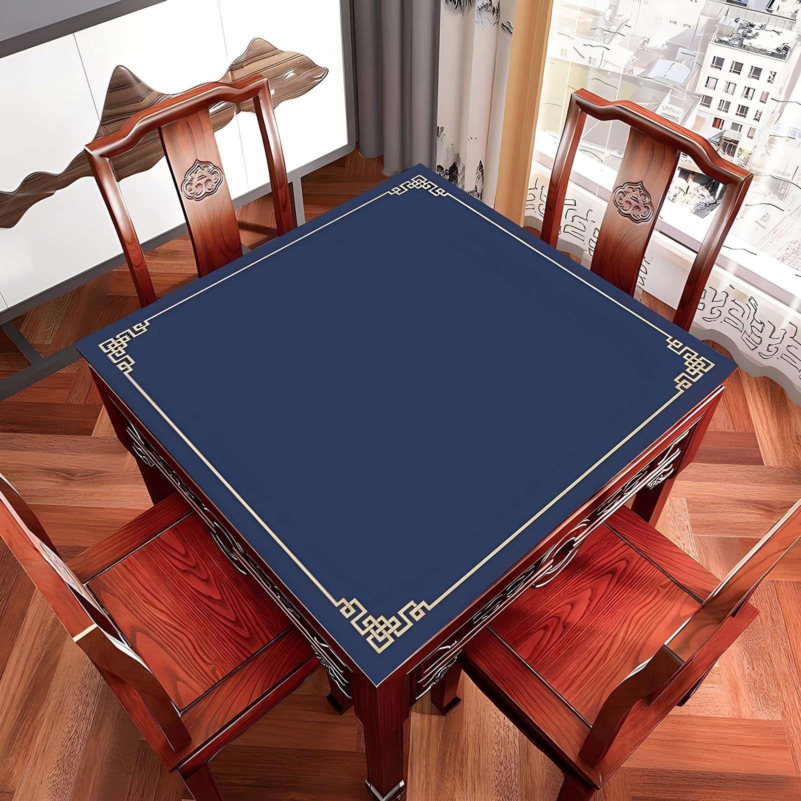 Mahjong - Tapete de mesa Mahjong resistente a la fricción con bolsa de almacenamiento, antideslizante, reducción de ruido, tapete de juego Mahjong (azul, 90 x 90 cm)