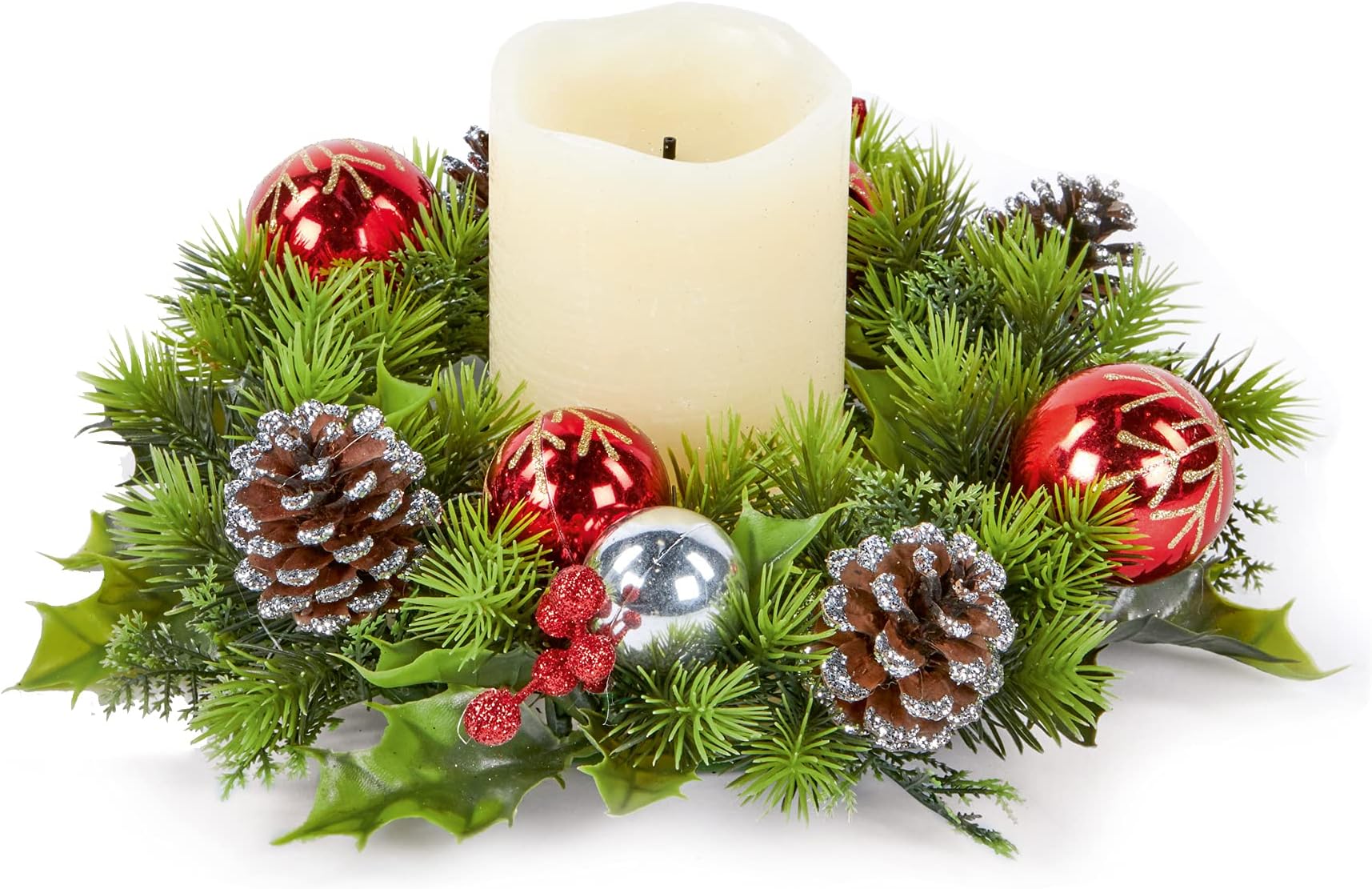 Christmas Table Centrepiece Decoration 30cm Candle Wreath - Red Bauble