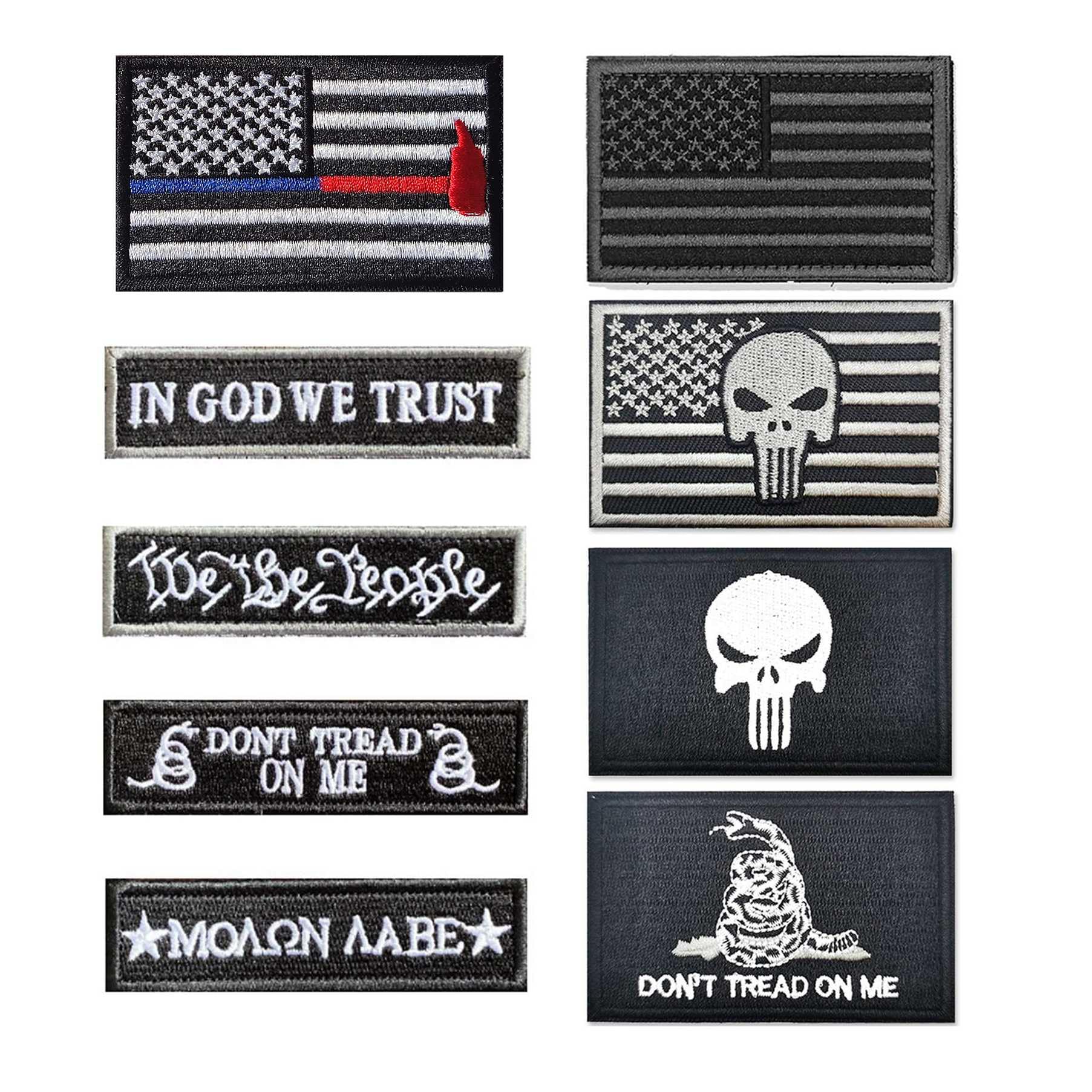 BDIHS Bundle 9 Pieces USA Flag Patch US American Flag Embroidery Morale Patches Set for Caps,Bags,Backpacks,Tactical Vest,Military Army Uniforms (Black+Grey)