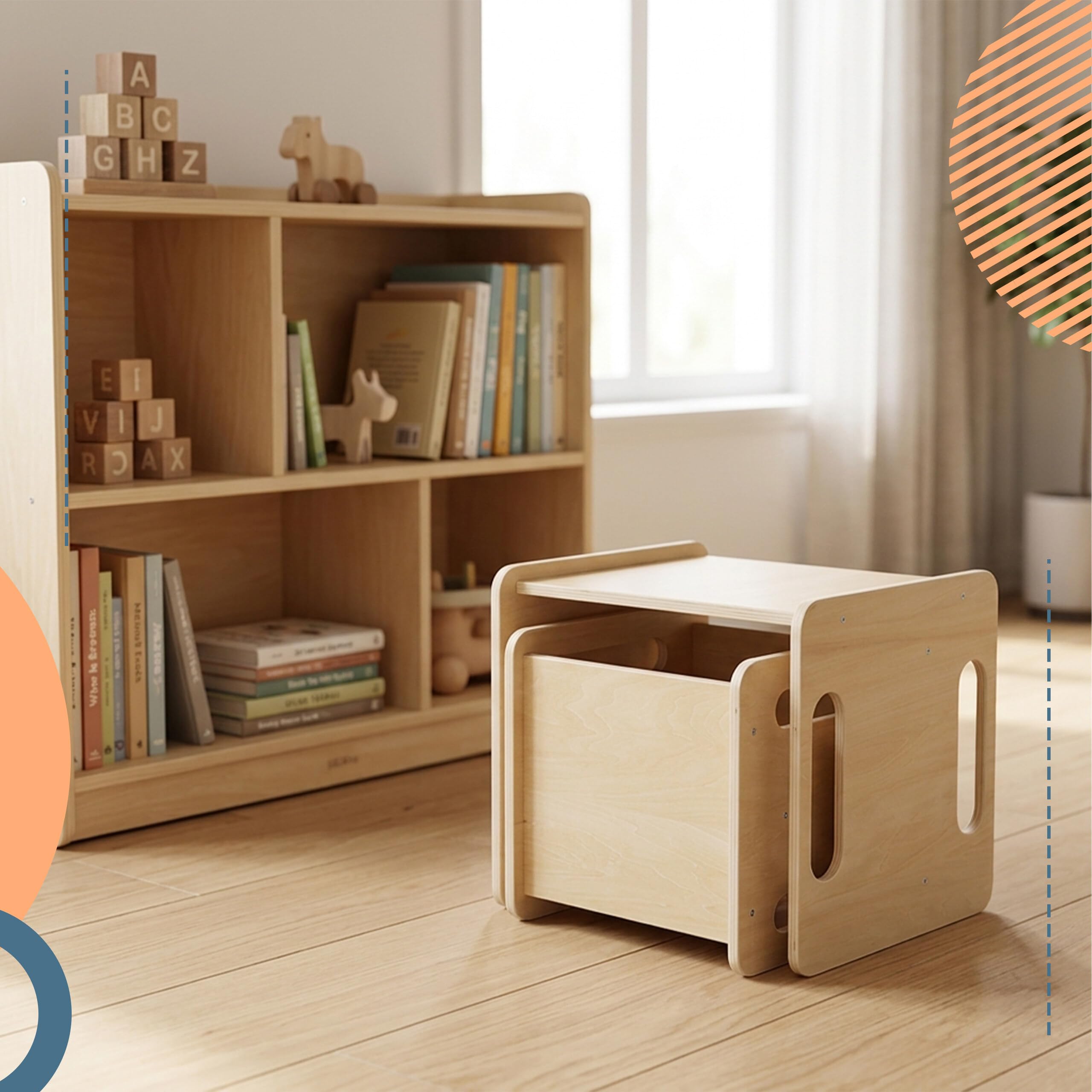 Relaxdays Kindersitzgruppe, 2-teiliges Set, Kindertisch mit Stuhl, Holz, Montessori Sitzgruppe, Kinderzimmer, Natur