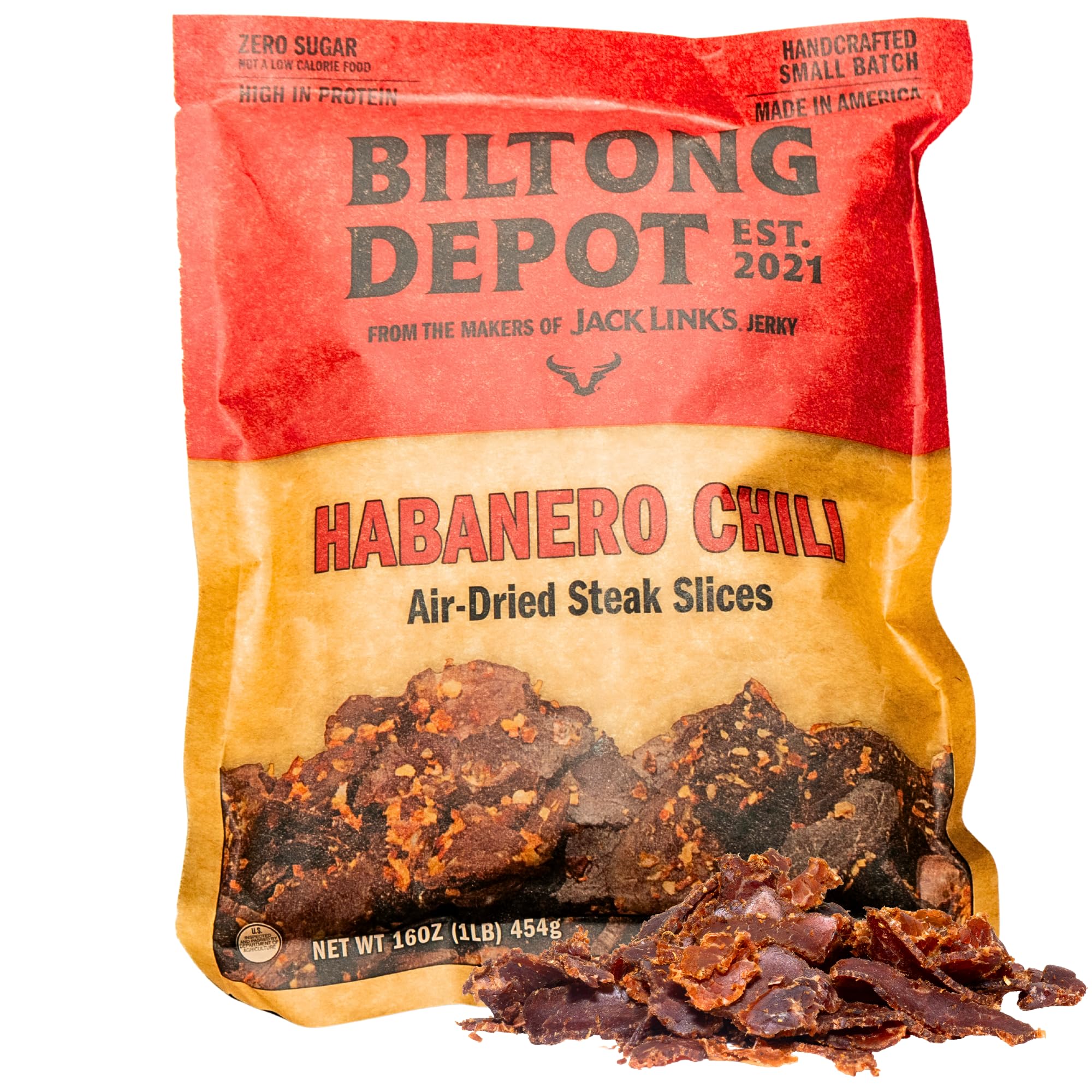 Biltong Depot Habanero Chili Biltong Slices - 1lb (16oz) | Air-Dried Beef Jerky Snack | High Protein | Paleo & Keto Friendly | Zero Sugar | Gluten Free | No Artificial Preservatives | No MSG