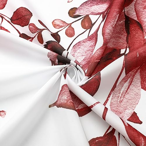 Miniatura 4 de Gibelle Cortina de ducha larga de 72 x 78 pulgadas, cortina de ducha alta con diseño floral rojo burdeos para baño, juego de cortina de ducha de