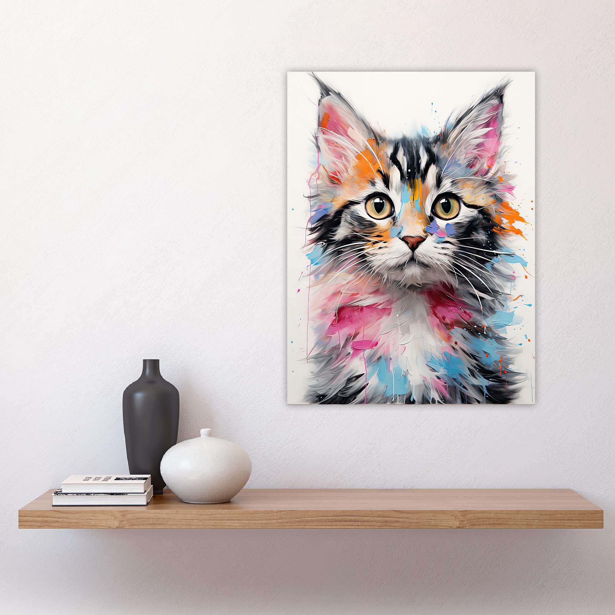 Artery8 Cute Kitten Bright Oil Painting Orange Pink Blue Baby Cat Artwork Kids Bedroom Large Wall Art Poster Print Thick Paper 18X24 Inch - Image 4