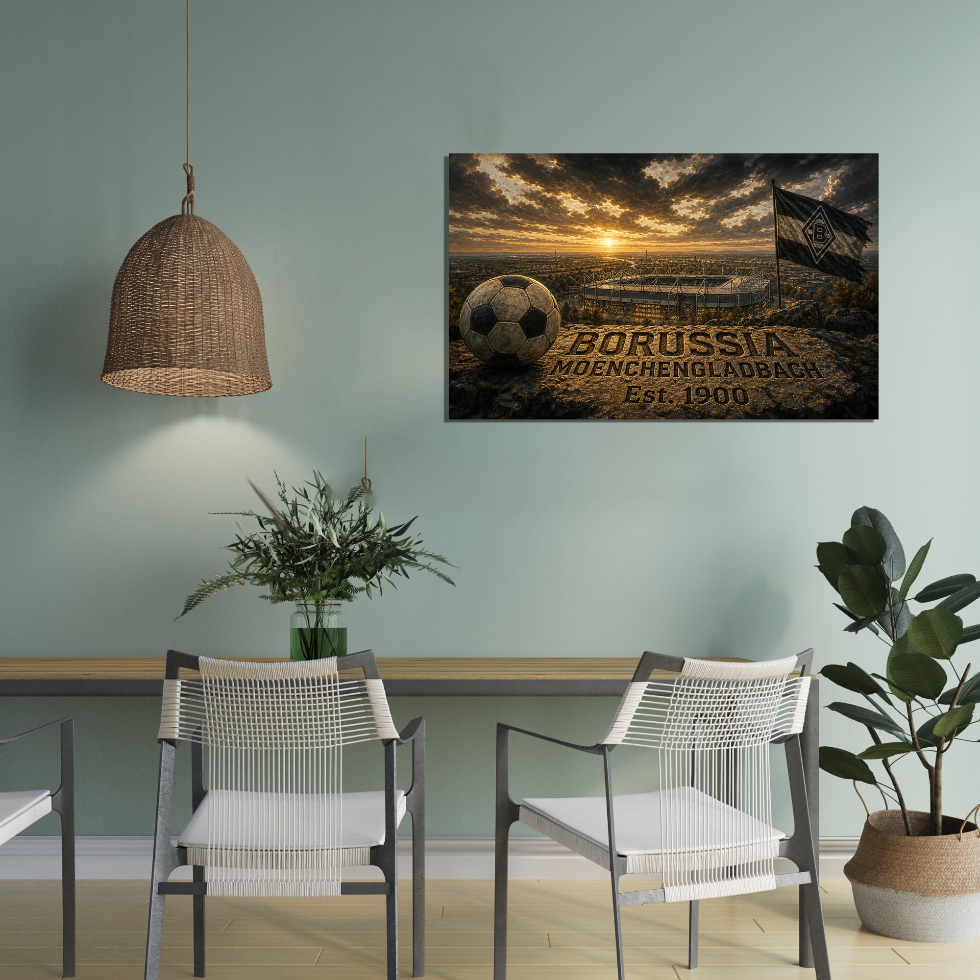 Mönchengladbach Kunstdruck auf Leinwand, Motiv: Fußball-Motiv, 30,5 x 40,6 cm, Schwarz / Weiß / Grün