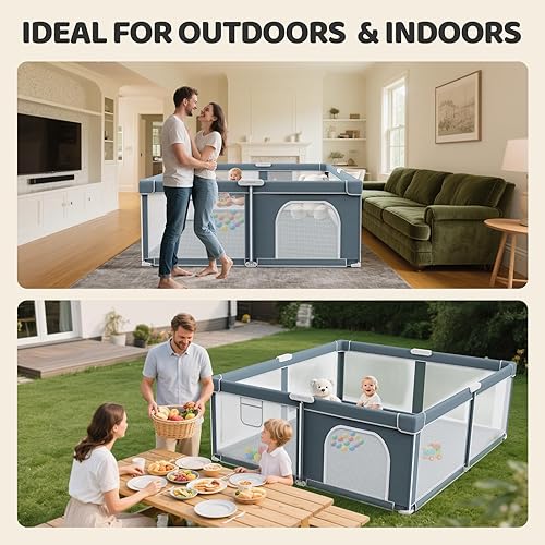 Miniatura 5 de Corralito plegable para bebés, 71 x 79 pulgadas, corralito plegable para bebés y niños pequeños, corralito de viaje para interiores y exteriores,