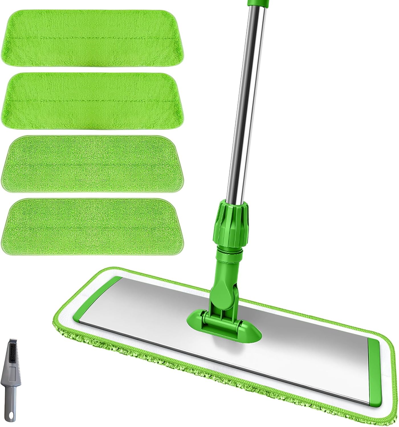 Flat Floor Mop, 17.7" Microfiber Mop Washable, Green Bathroom Mop